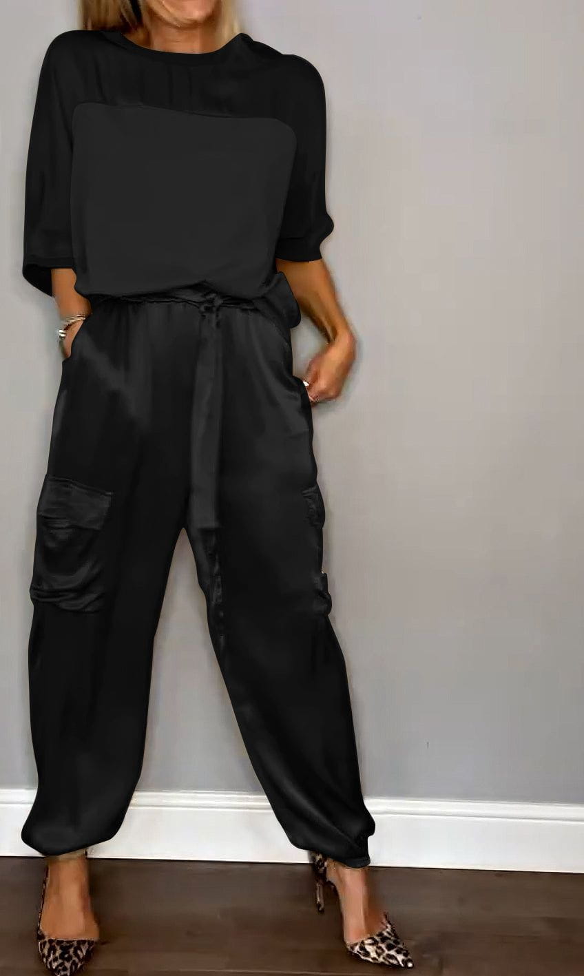 Lavinque outfit set Noir / S Ensemble Satiné | Élégance Brillante | Confort Luxe