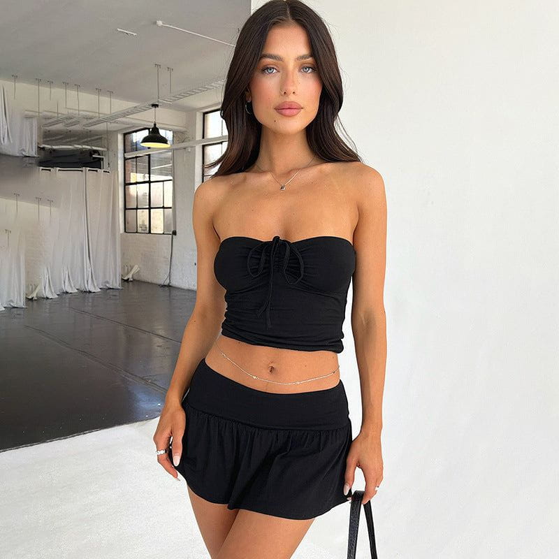 Lavinque outfit set Noir / S Ensemble Top et Jupe Courte | Dos Nu | Chic et Féminin