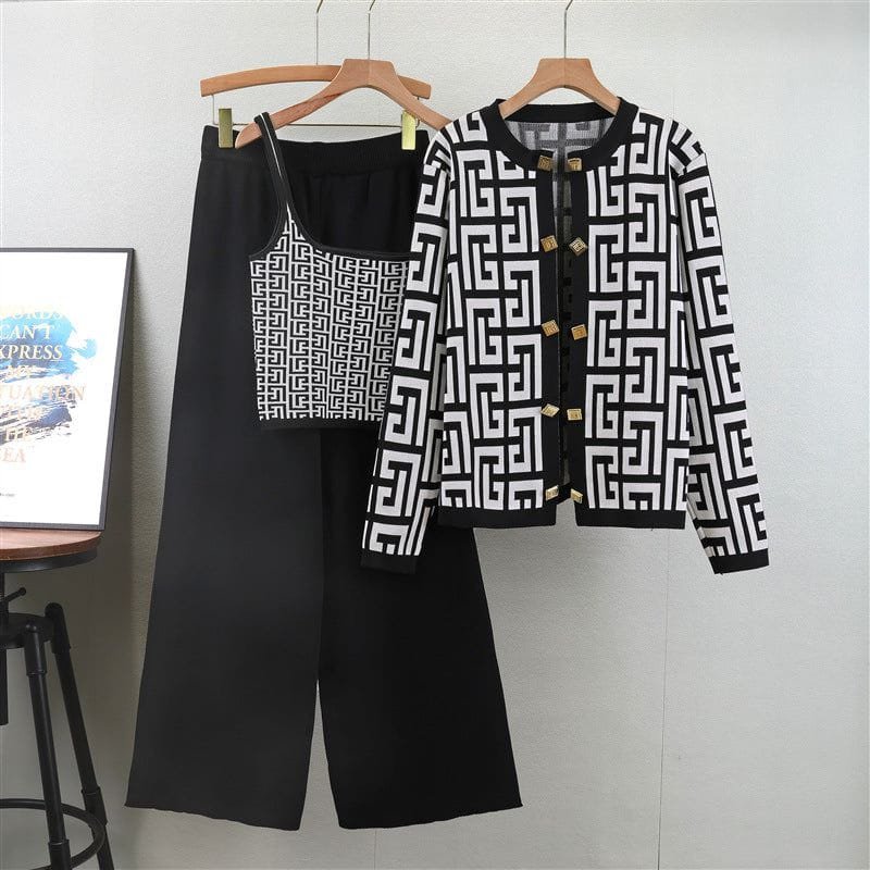 Lavinque outfit set Noir / Taille Unique Ensemble Chic 3 Pièces | Motif Graphique | Élégance et Confort
