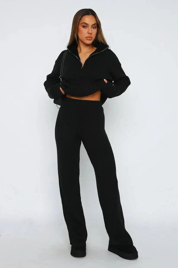 Lavinque Outfit set Noir / XS Ensemble Détente Zippé | Gris Chiné | Douceur et Style Décontracté