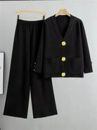 Lavinque Outfit set Noir / XS Ensemble Pantalon & Cardigan Boutonné | Beige Sable | Élégance Décontractée