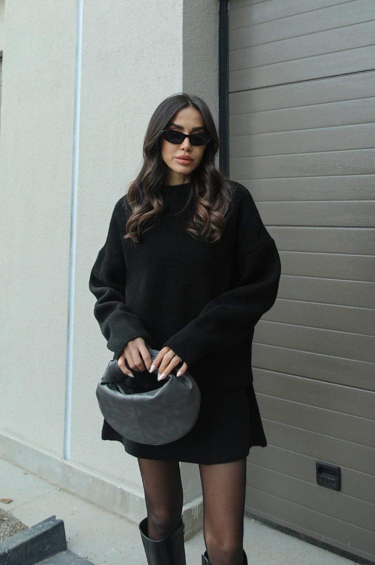 Lavinque outfit set Noir / XS Ensemble Pull Oversize & Jupe | Élégance & Confort | Look Automnal