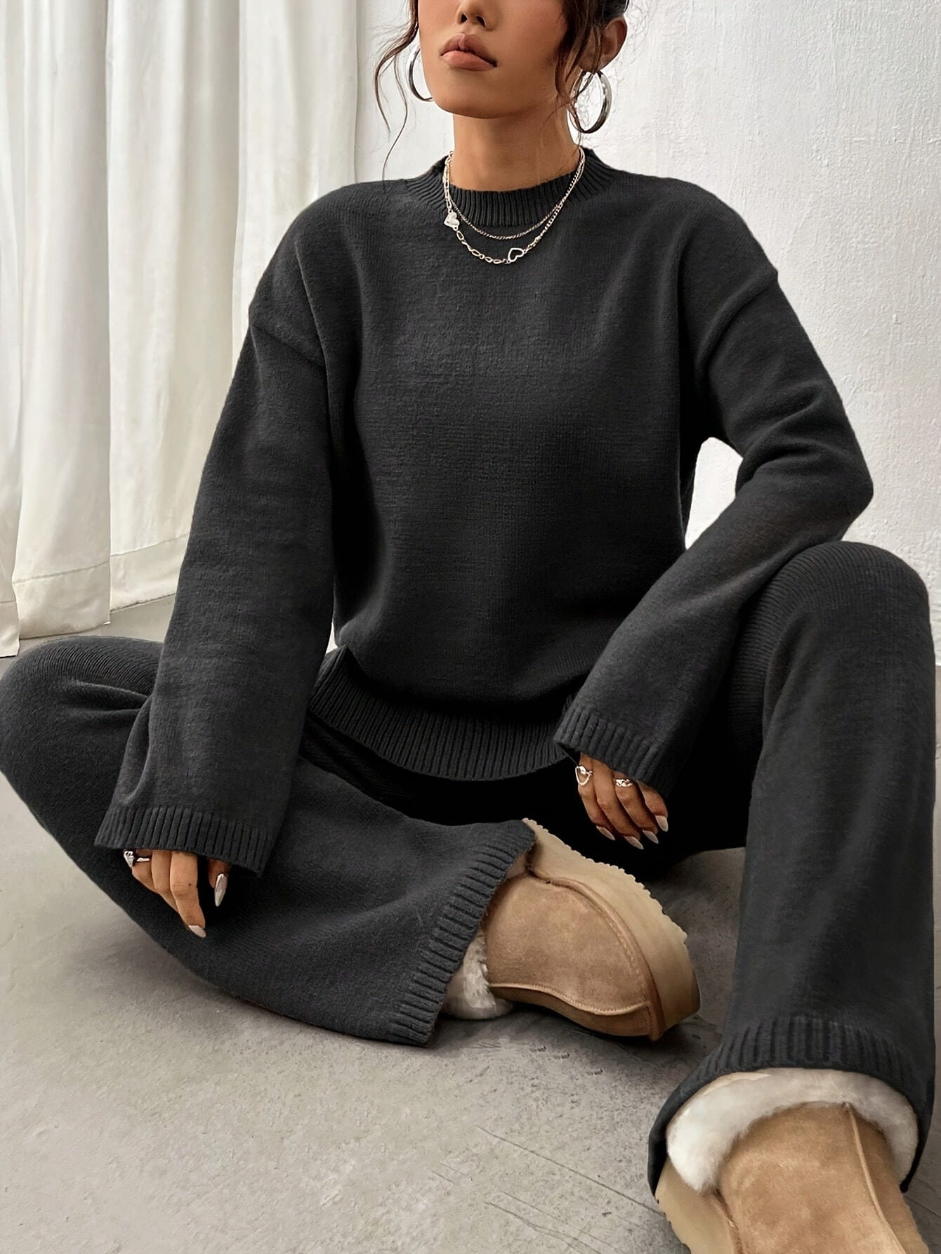 Lavinque Outfit set Noir / XS Ensemble Tricot Décontracté | Marron Caramel | Douillet & Élégant