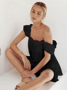 Lavinque outfit set Noir / XS Robe Courte en Coton | Volants Romantiques | Confort & Douceur