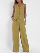 Lavinque outfit set Olive vert / S Ensemble Lin Gilet et Pantalon Large | Élégant | Léger et Tendance