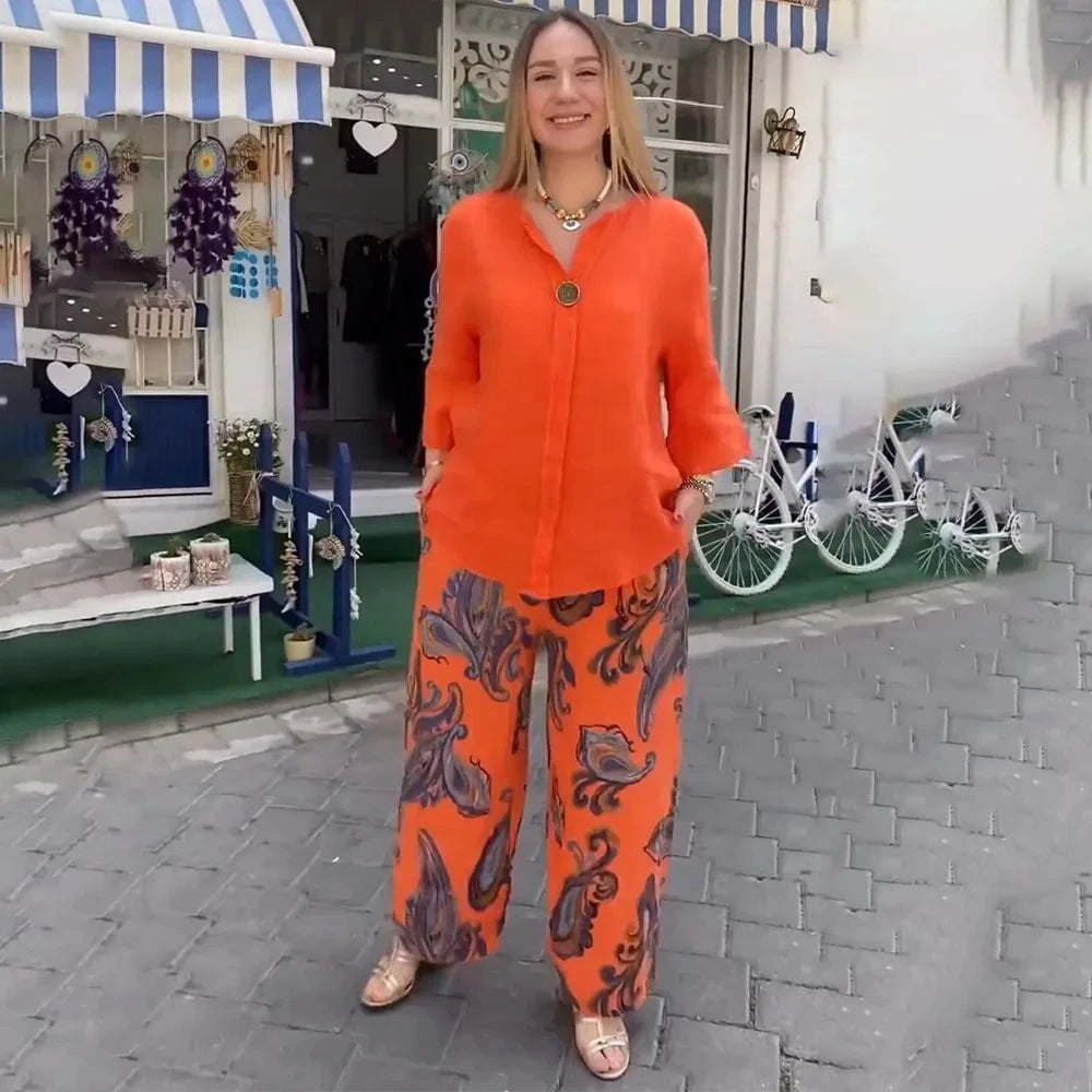 Lavinque outfit set Orange / M Ensemble Lin | Élégance et Légèreté | Style Bohème Chic