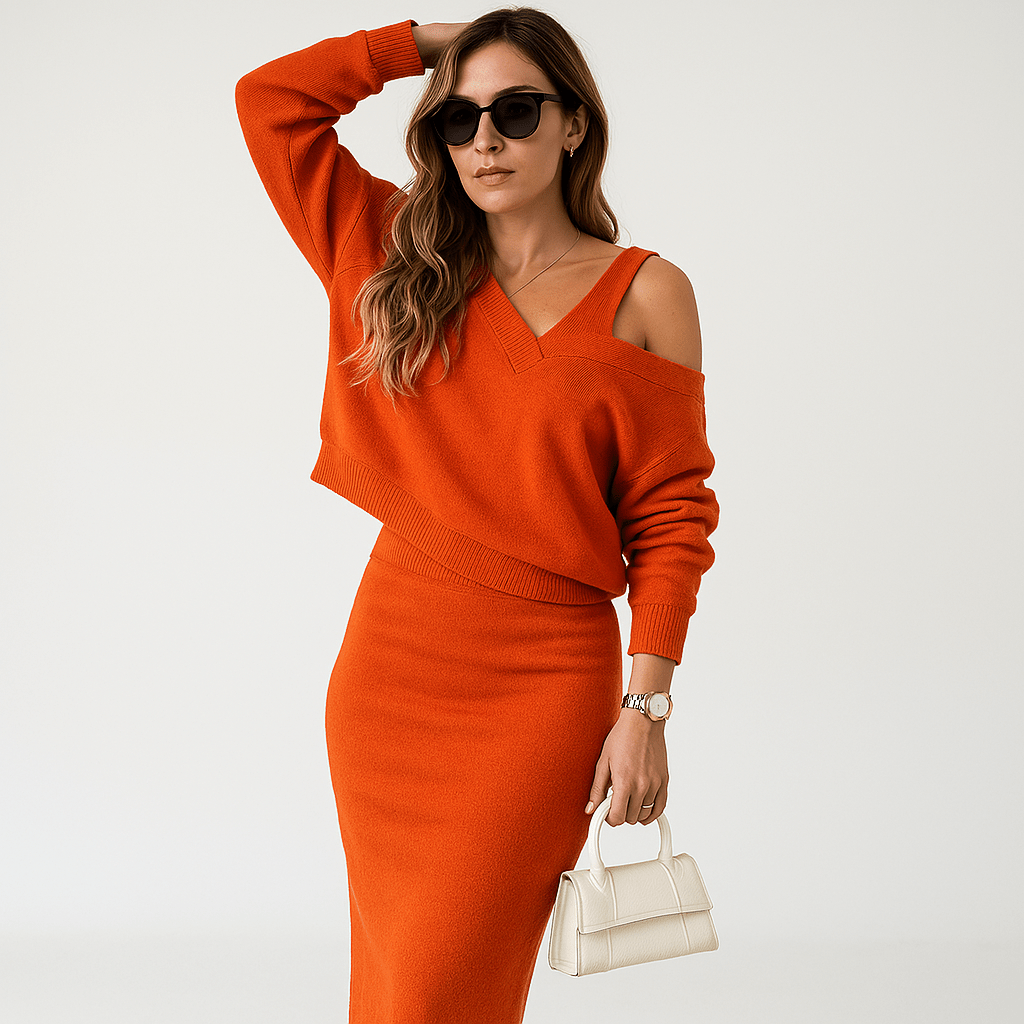 Lavinque Outfit set Orange / S Ensemble Noir Asymétrique | Épaule Dénudée | Élégant & Minimal