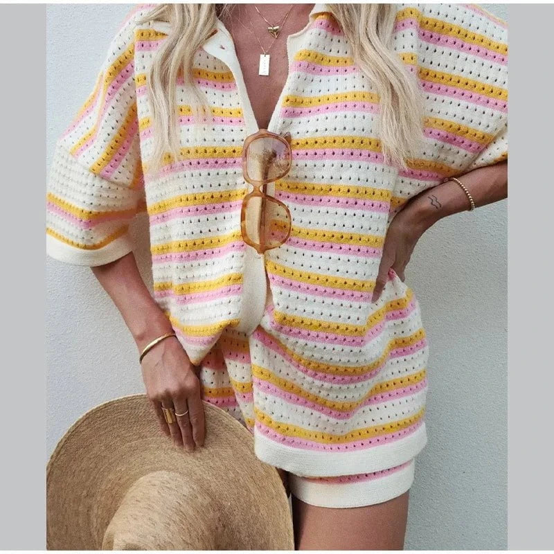 Lavinque outfit set Orange / S Ensemble Tricot Short et Haut | Bohème | Confort et Élégance Décontractée