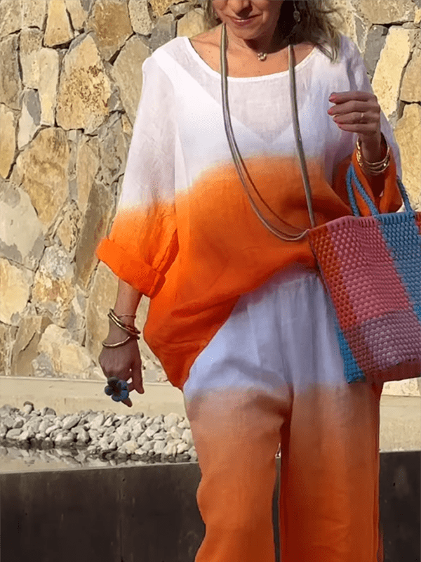 Lavinque outfit set Orange / XS Ensemble Dégradé Lin & Coton | Élégance Décontractée | Confort Naturel