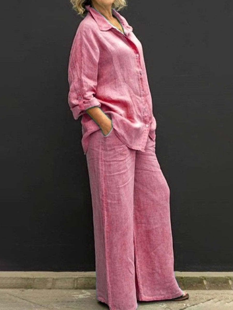 Lavinque outfit set Pêche / S Ensemble Lin Décontracté | Vert | Léger et Élégant