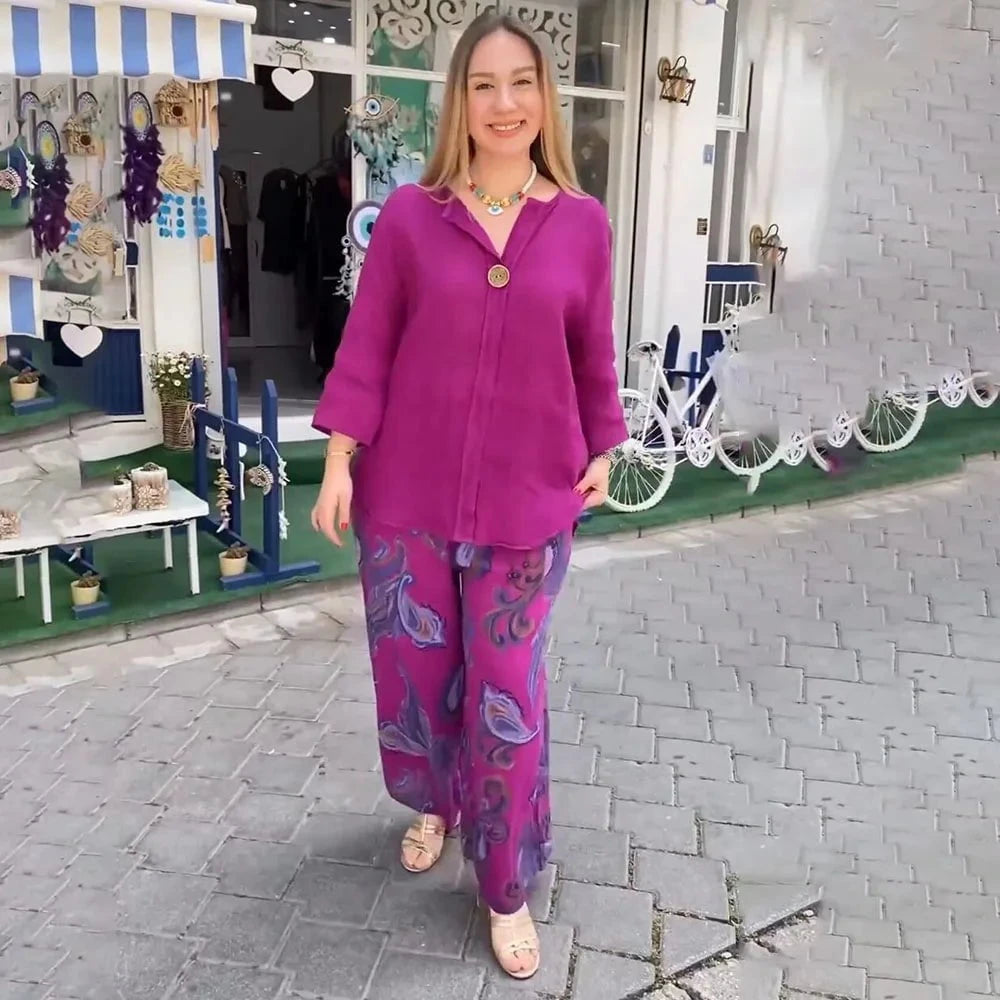 Lavinque outfit set Pourpre / M Ensemble Lin | Élégance et Légèreté | Style Bohème Chic