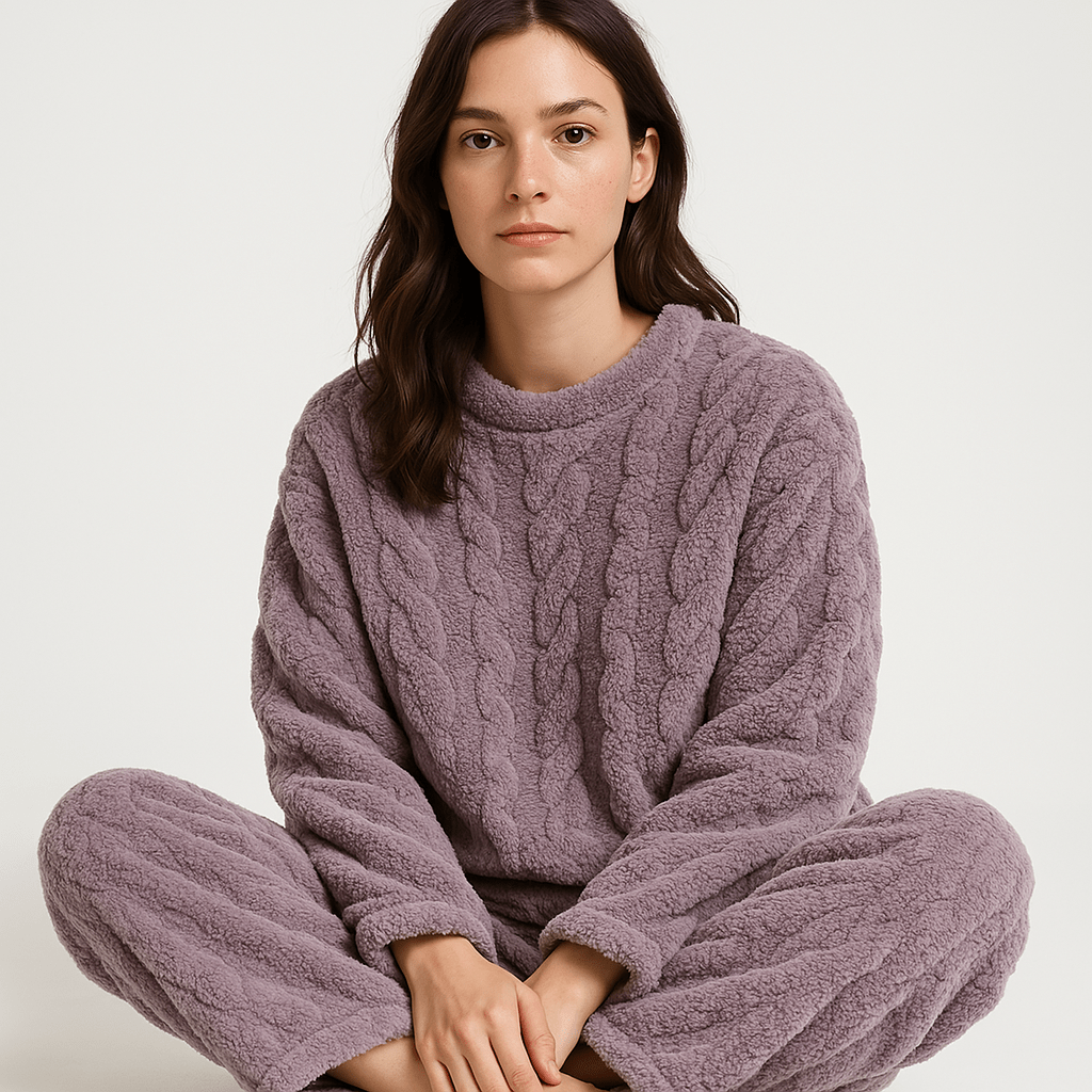 Lavinque Outfit set Pourpre / S Ensemble Cocooning Torsadé Crème | Ultra Doux | Parfait pour l’Hiver