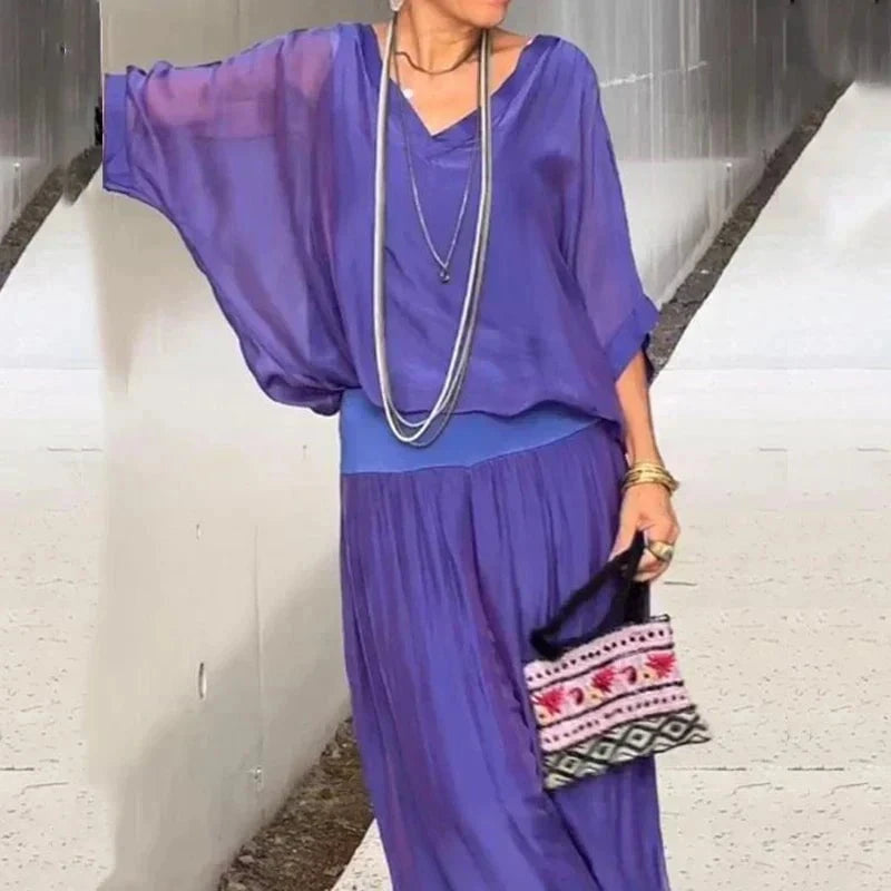 Lavinque outfit set Pourpre / S Ensemble fluide blouse et pantalon | Ensemble | Élégance et confort sophistiqué