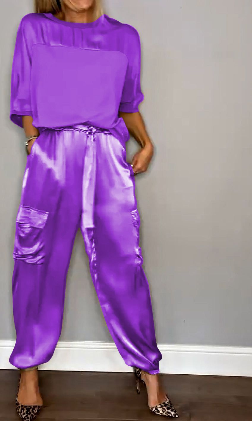 Lavinque outfit set Pourpre / S Ensemble Satiné | Élégance Brillante | Confort Luxe