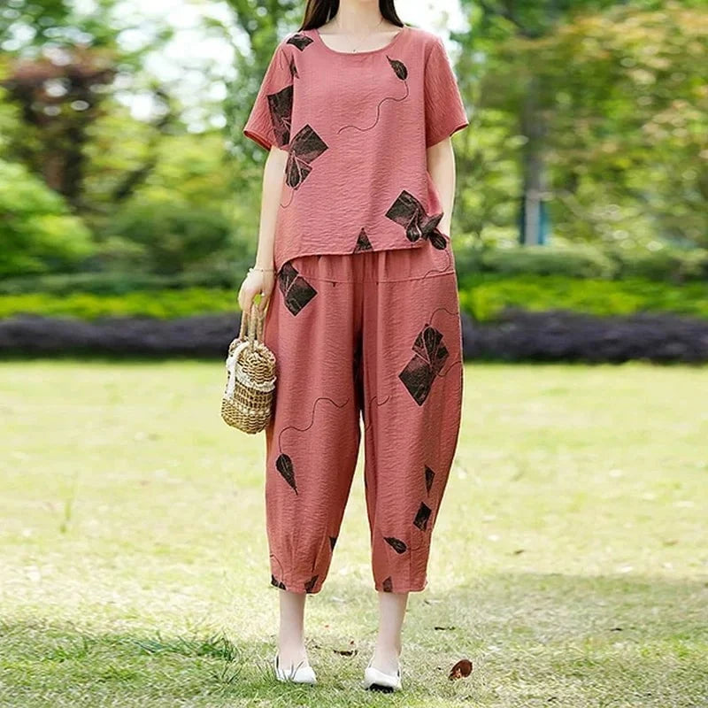 Lavinque outfit set Rose Clair / L Ensemble Décontracté en Lin | Léger & Confortable | Style Bohème