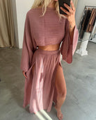Lavinque outfit set Rose poussiéreux / S Ensemble Crop Top et Jupe Fendue | Bohème | Fluide et Élégant