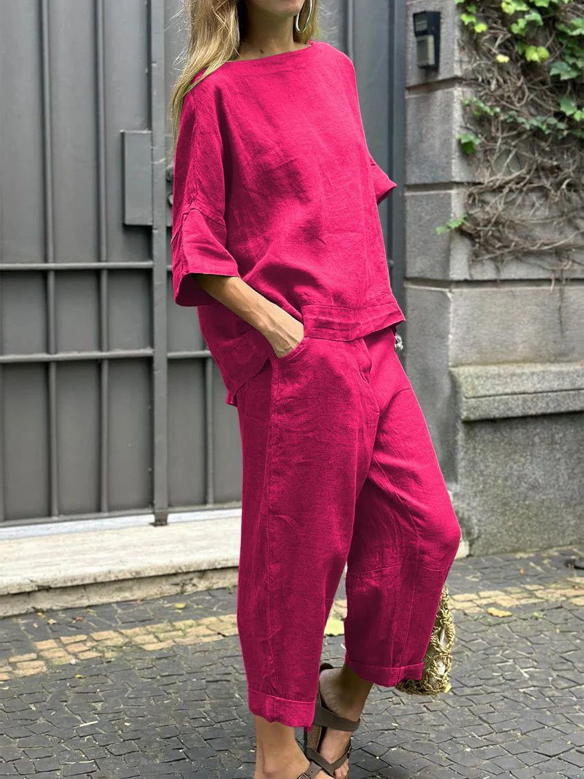 Lavinque outfit set Rose Rouge / S Ensemble Lin Oversize | Décontracté | Léger et Élégant