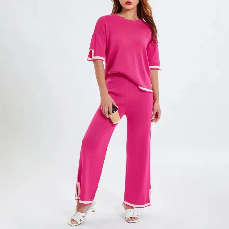 Lavinque outfit set Rose Rouge / S Ensemble Pull et Pantalon Écru | Élégant | Confort et Minimalisme