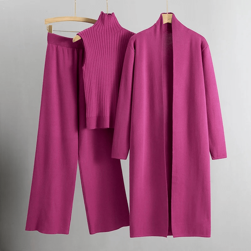 Lavinque outfit set Rose-Rouge / Taille unique Ensemble Tricot 3 Pièces | Élégance Minimaliste | Confort et Style