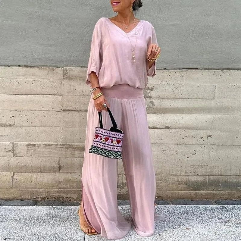 Lavinque outfit set Rose / S Ensemble fluide blouse et pantalon | Ensemble | Élégance et confort sophistiqué