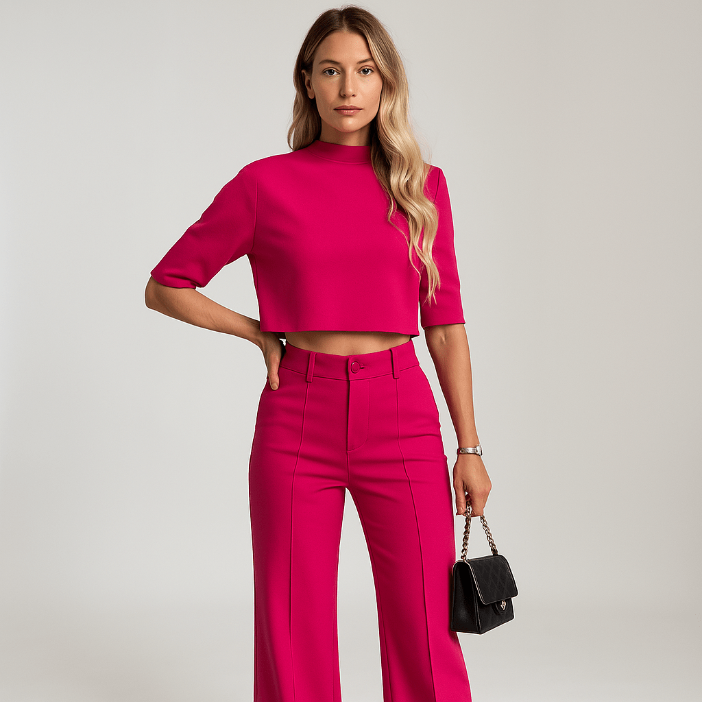 Lavinque Outfit set Rose / S Ensemble Marron Foncé | Crop Top & Pantalon | Style Minimal Élancé