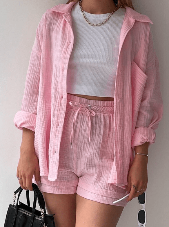 Lavinque outfit set Rose / S Ensemble Short & Chemise | Beige | Décontracté et Tendance