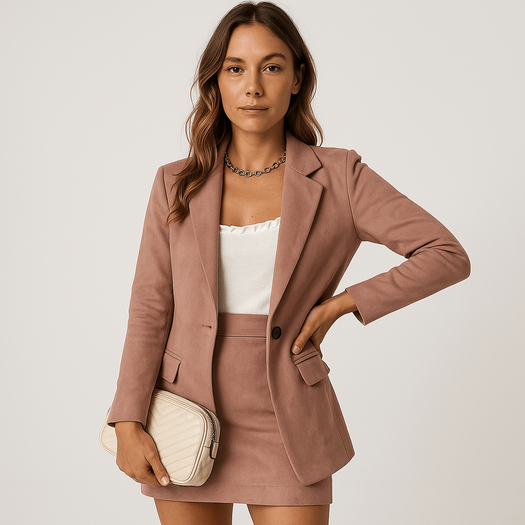 Lavinque Outfit set Rose / S Tailleur Jupe Camel | Blazer Structuré & Mini-Jupe | Chic Urbain