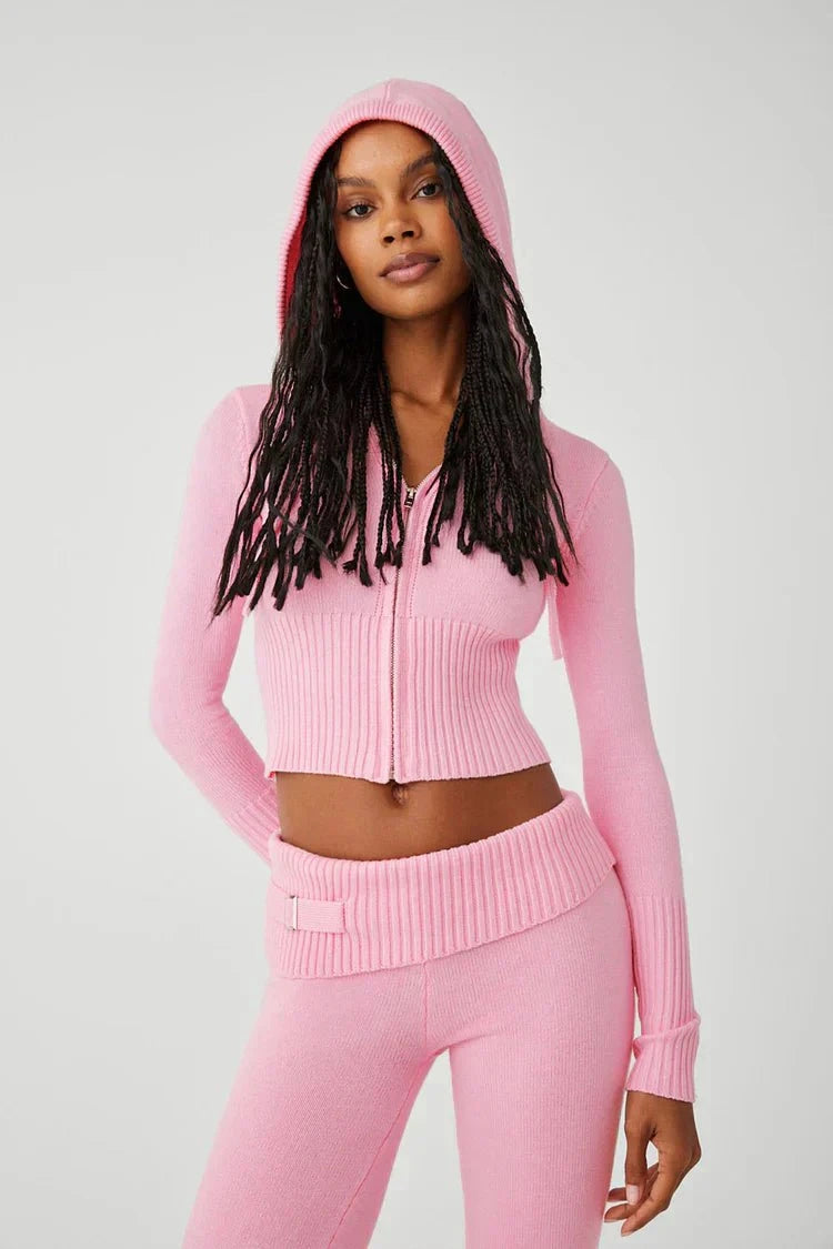 Lavinque Outfit set Rose / XS Ensemble Crop & Jogging Maille | Gris Taupe | Sexy & Confort Cosy