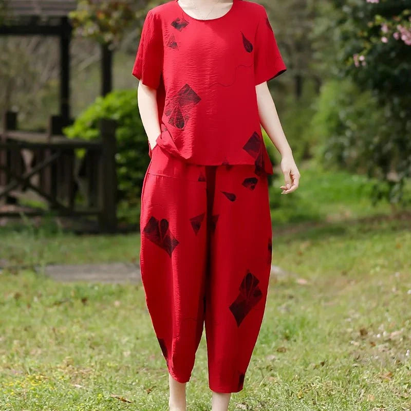 Lavinque outfit set Rouge / L Ensemble Décontracté en Lin | Léger & Confortable | Style Bohème