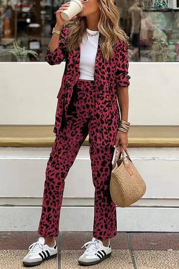 Lavinque outfit set Rouge / S Ensemble Blazer et Pantalon Imprimé Léopard | Chic | Élégance et Confort