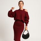 Lavinque Outfit set Rouge / S Ensemble Jupe & Pull Bordeaux | Asymétrique & Confort Chic
