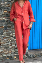 Lavinque outfit set Rouge / S Ensemble Lin Femme | Chemise et Pantalon | Léger et Élégant
