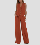 Lavinque outfit set Rouge / S Ensemble Lin Gilet et Pantalon Large | Élégant | Léger et Tendance