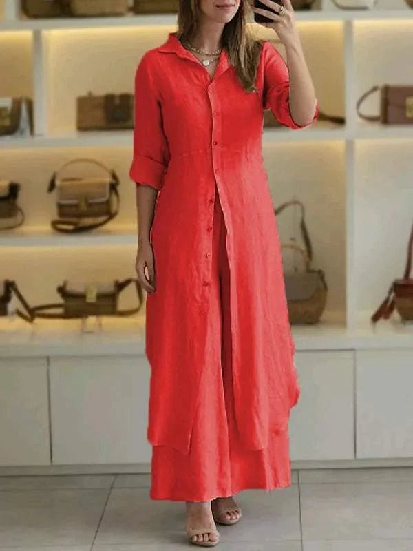 Lavinque outfit set Rouge / S Ensemble Long en Lin | Élégance Naturelle | Confort &  Légèreté