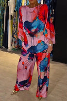 Lavinque outfit set Rouge / S Ensemble Satin Imprimé | Multicolore | Élégance et Fluidité