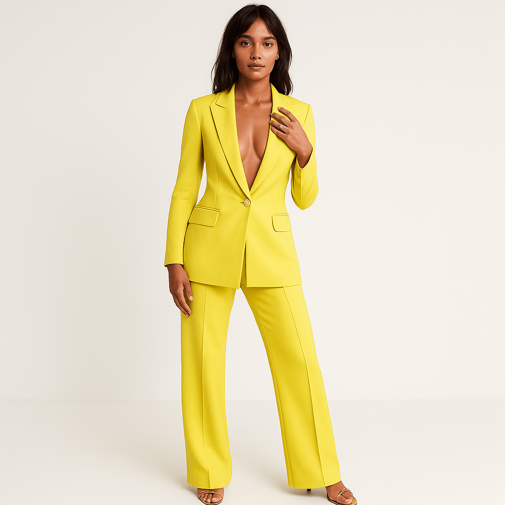 Lavinque Outfit set Tailleur Pantalon Jaune | Coupe Longue & Fluide | Puissance et Élégance