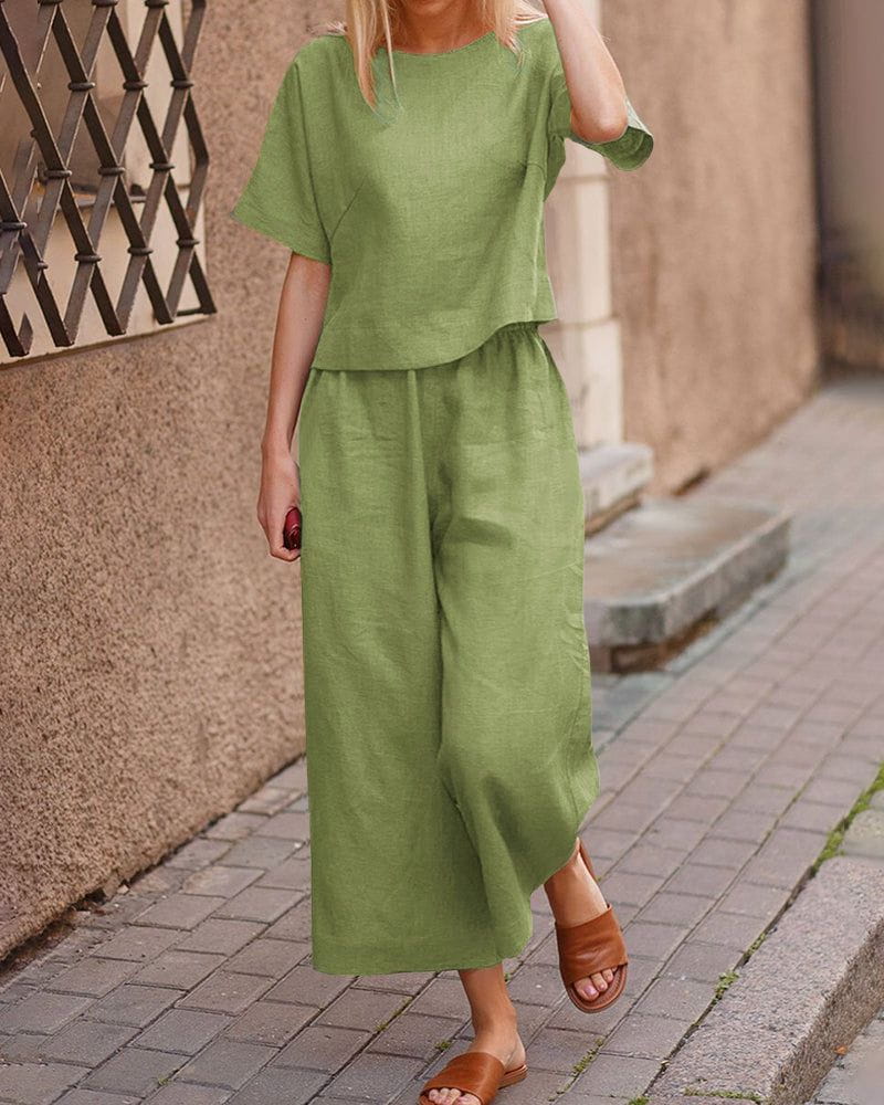 Lavinque outfit set Vert Clair / S Ensemble Lin Femme | Deux Pièces | Confort et Élégance