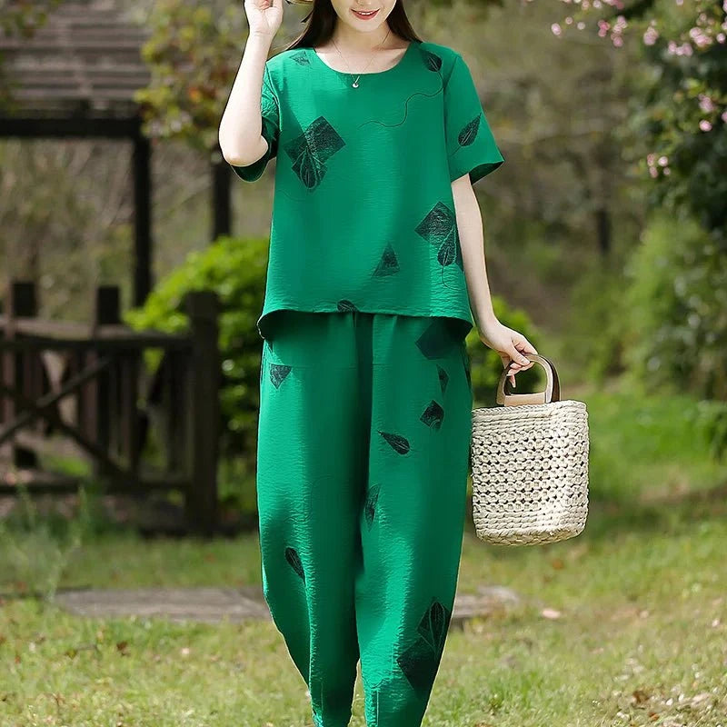 Lavinque outfit set Vert / L Ensemble Décontracté en Lin | Léger & Confortable | Style Bohème