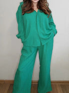 Lavinque outfit set Vert / M Ensemble Pantalon & Chemise | Look Moderne | Élégance Décontractée