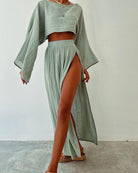Lavinque outfit set Vert / S Ensemble Crop Top et Jupe Fendue | Bohème | Fluide et Élégant