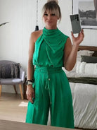Lavinque outfit set Vert / S Ensemble Drapé Chic | Blanc Cassé | Élégance Fluide et Moderne