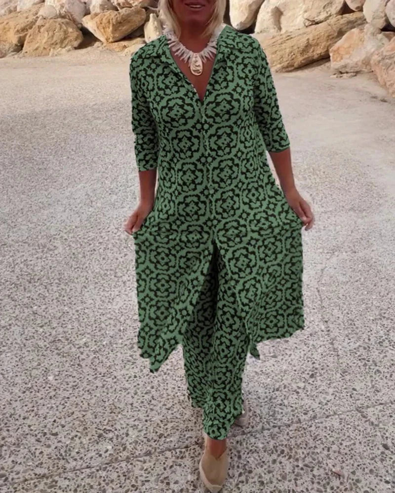 Lavinque outfit set Vert / S Ensemble Élégant 2 Pièces | Tunique Longue & Pantalon | Chic et Confortable