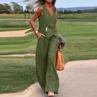 Lavinque outfit set Vert / S Ensemble Gilet et Pantalon Large | Lin | Élégant et Aéré