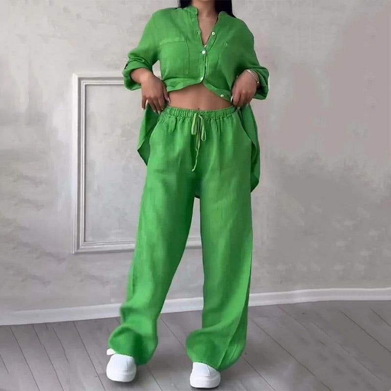 Lavinque outfit set Vert / S Ensemble Lin Chemise et Pantalon | Minimaliste | Léger et Élégant