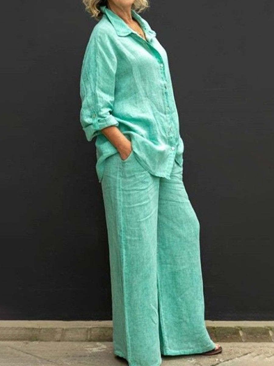 Lavinque outfit set Vert / S Ensemble Lin Décontracté | Vert | Léger et Élégant