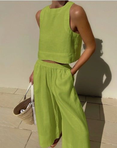 Lavinque outfit set Vert / S Ensemble Lin Deux Pièces | Élégance Minimaliste | Léger & Respirant