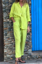 Lavinque outfit set Vert / S Ensemble Lin Femme | Chemise et Pantalon | Léger et Élégant