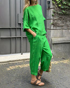 Lavinque outfit set Vert / S Ensemble Lin Oversize | Décontracté | Léger et Élégant