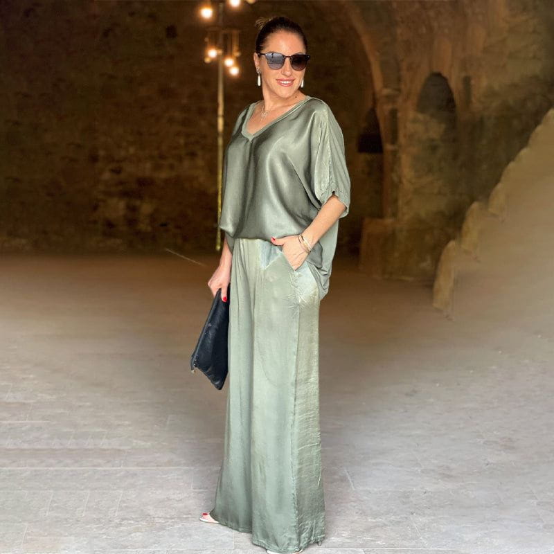 Lavinque outfit set Vert / S Ensemble Satin Fluide | Élégant et Confortable | Style Chic Décontracté