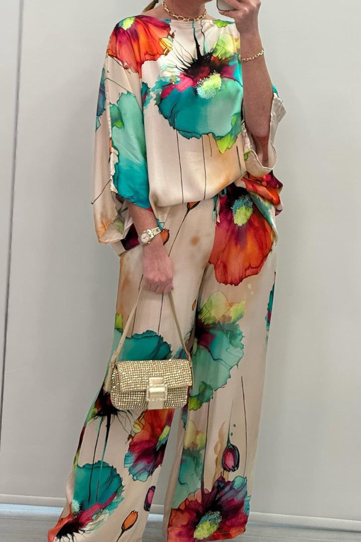 Lavinque outfit set Vert / S Ensemble Satin Imprimé | Multicolore | Élégance et Fluidité